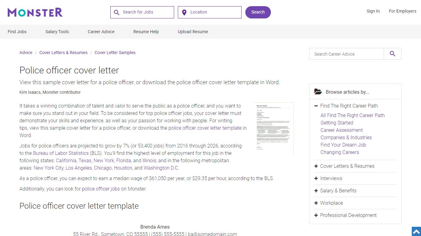 Police Officer Cover Letter Sample | Monster.com